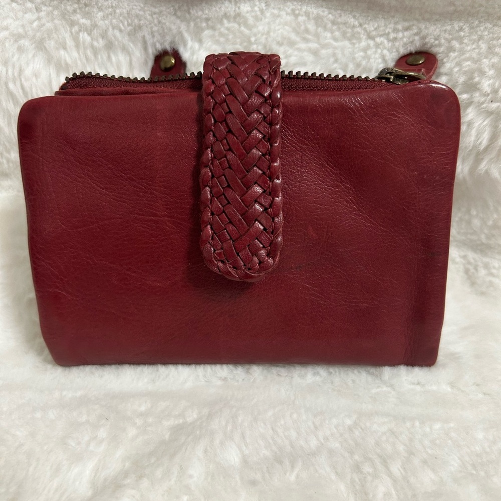 Vintage America Red Leather Wallet with Woven Texture